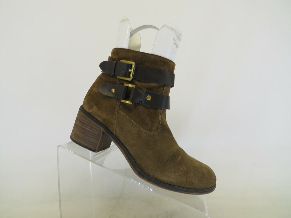 Franco Sarto Womens Brown Suede Zip Buckle Ankle Fashion Boots Bootie Size 7.5 M
